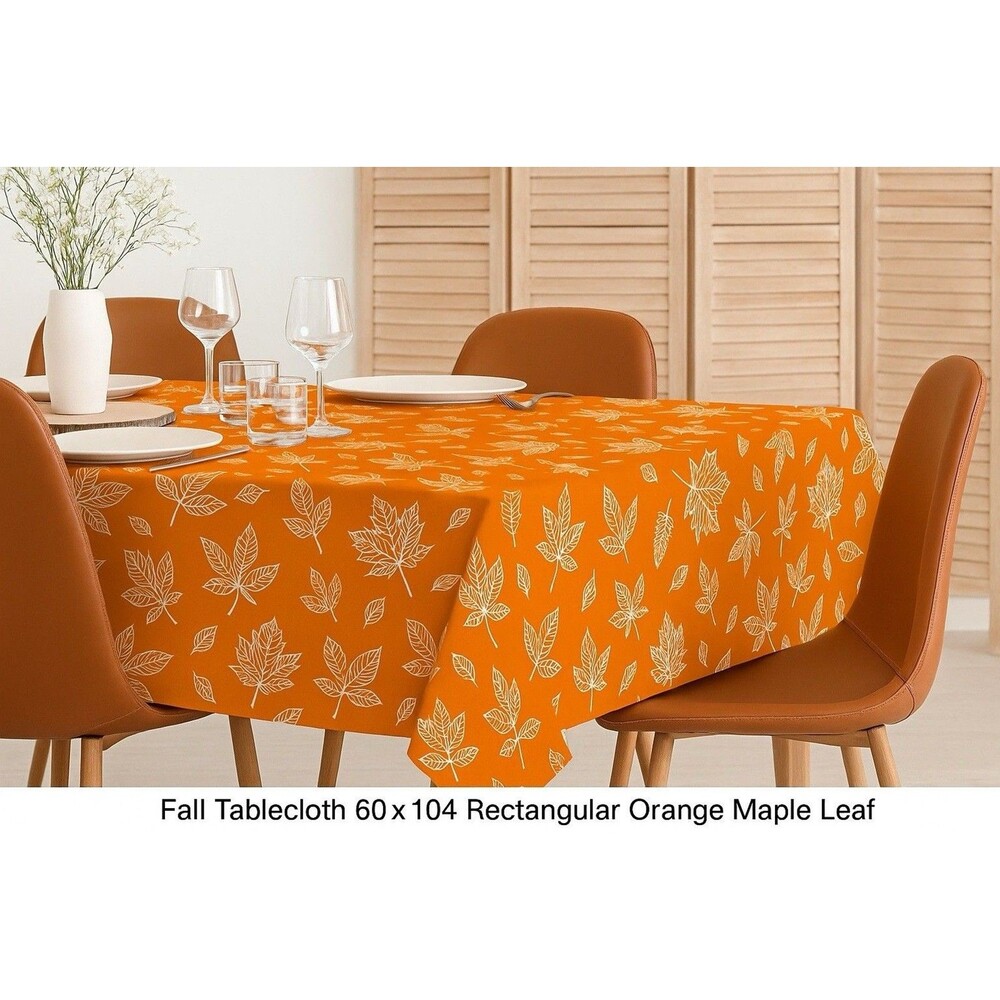 Fall Tablecloth 60x104 Rectangular Orange Maple Leaf Waterproof Thanksgiving